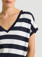 Cotton 'Silk Touch' Stripe Short Sleeve Semi-Relaxed V-Neck T-Shirt - V NECK S/S - Majestic Filatures North America