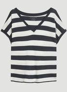 Cotton 'Silk Touch' Stripe Short Sleeve Semi-Relaxed V-Neck T-Shirt - V NECK S/S - Majestic Filatures North America