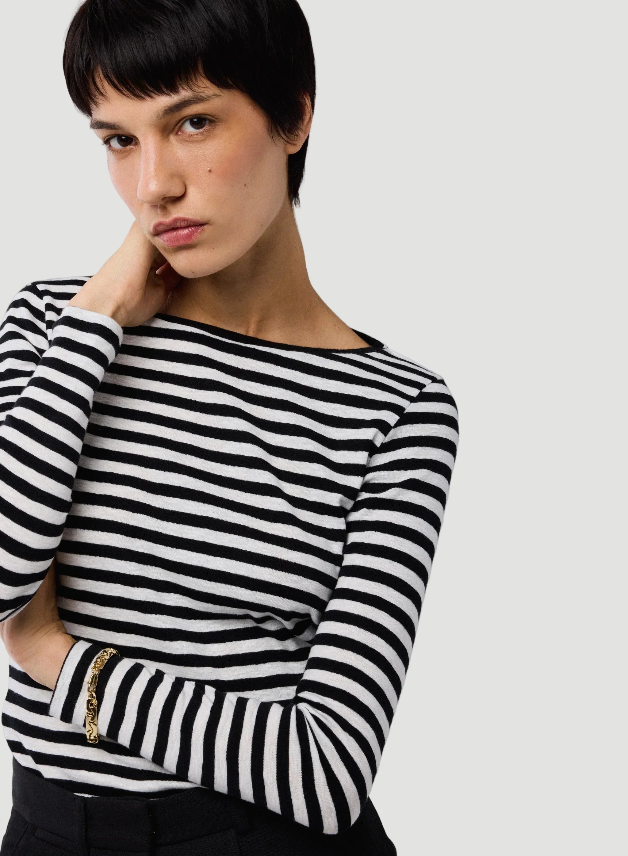 Deluxe Cotton Stripe Long Sleeve Crewneck T-Shirt - CREW L/S - Majestic Filatures North America