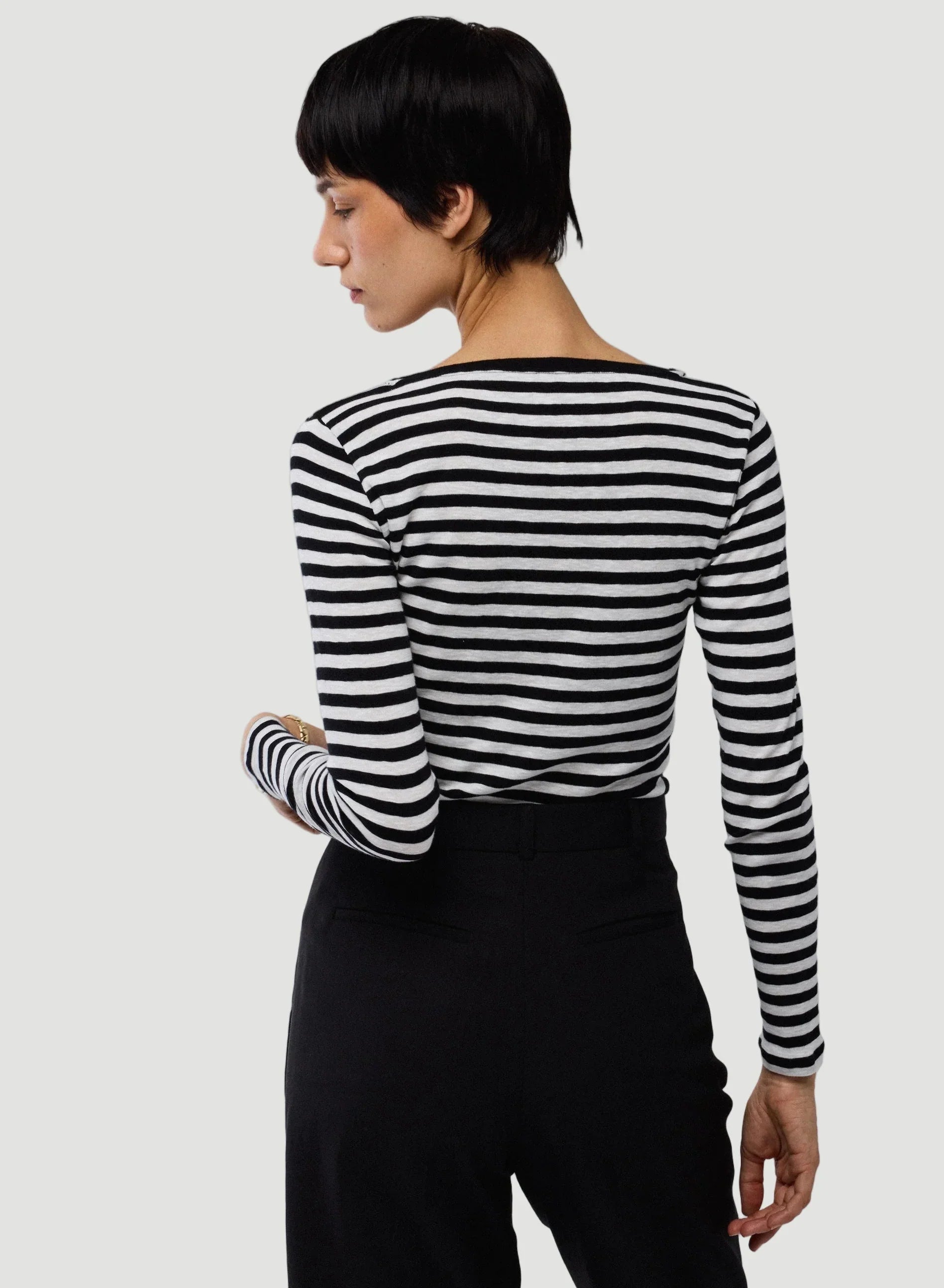 Deluxe Cotton Stripe Long Sleeve Crewneck T-Shirt - CREW L/S - Majestic Filatures North America