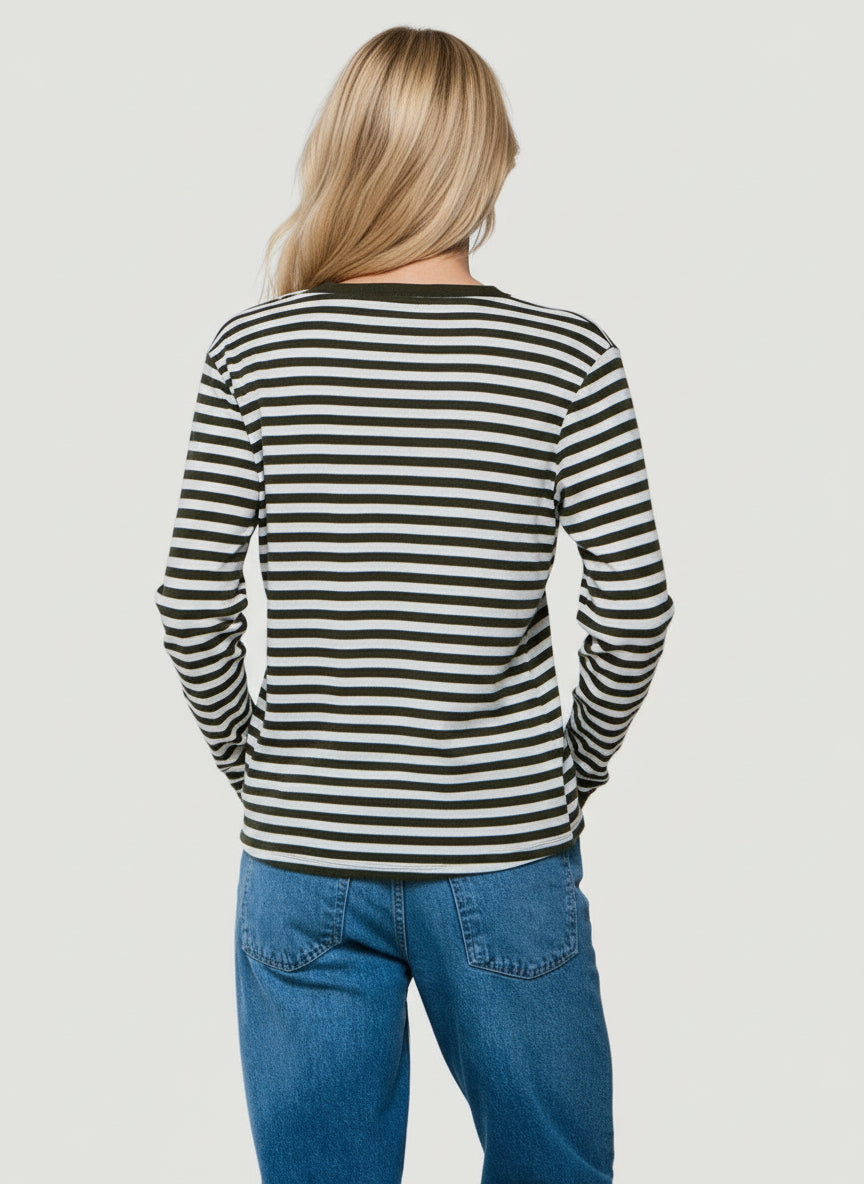 Deluxe Cotton Stripe Long Sleeve V-Neck T-Shirt - CREW L/S - Majestic Filatures North America