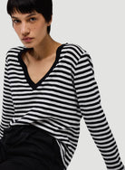 Deluxe Cotton Stripe Long Sleeve V-Neck T-Shirt - CREW L/S - Majestic Filatures North America