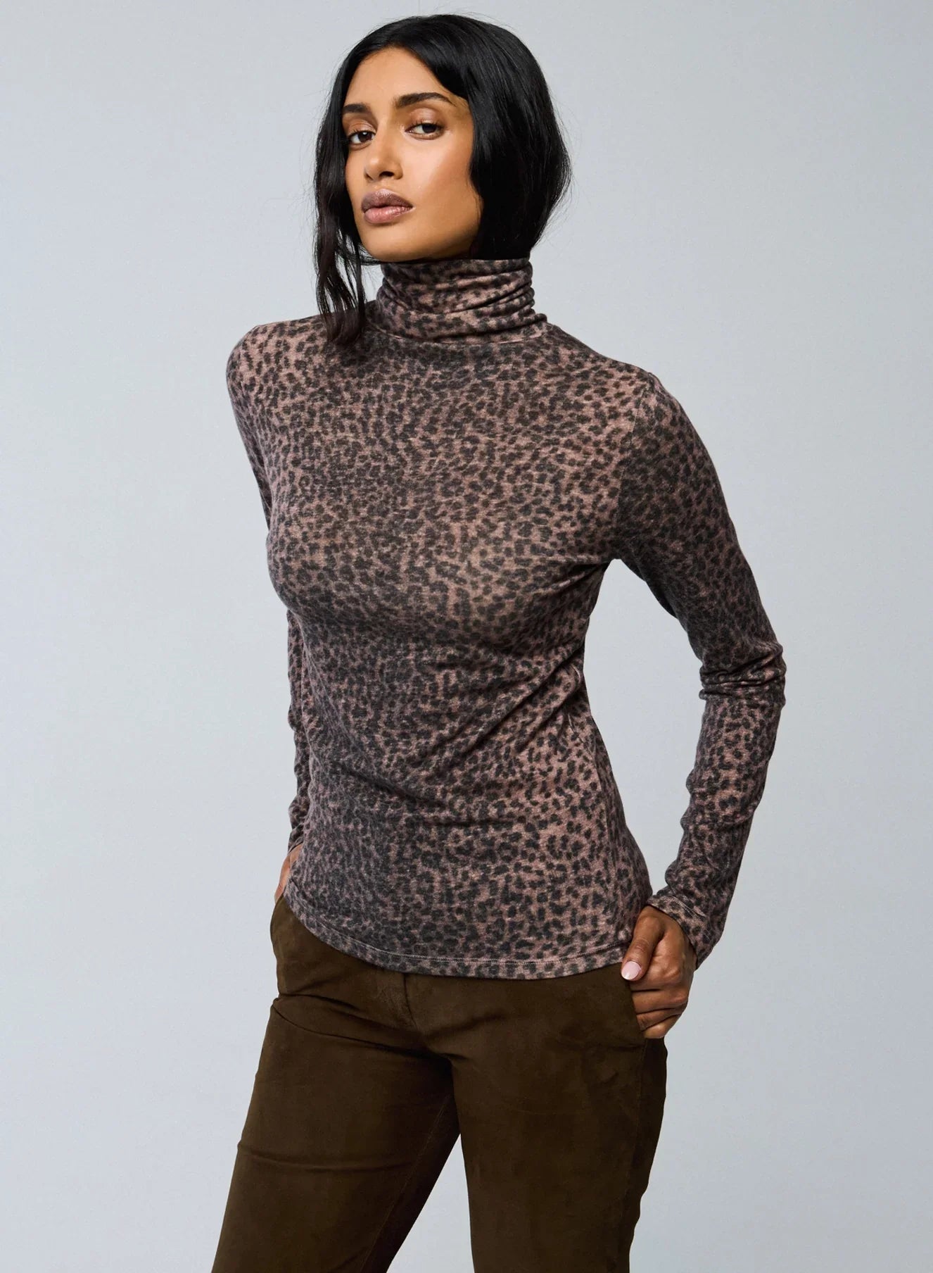 Cotton Cashmere Long Sleeve Leopard Novelty Turtleneck - TURTLENECK L/S - Majestic Filatures North America