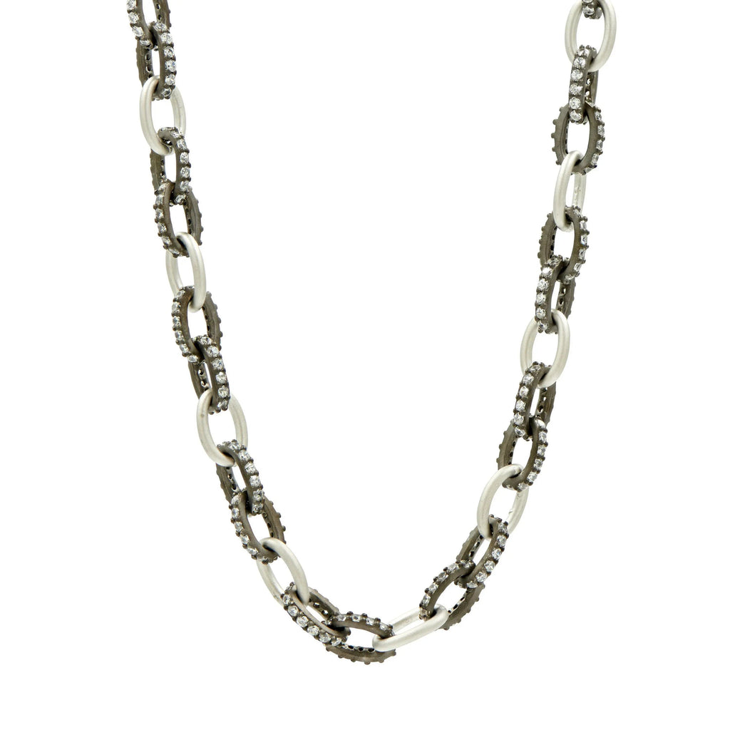 BlackGoldandPlatinumonSterlingSilver Alternating Chain Link Necklace Signature NECKLACE