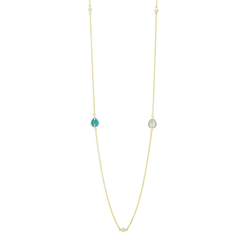 14KGoldandPlatinumonSterlingSilver Fleur Bloom EMPIRE Turquoise Station Necklace Fleur Bloom Empire NECKLACE