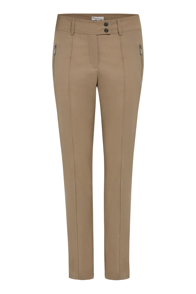 The Best Travel Pants. Flat Lay of the Peggy Zippered Pant in Khaki