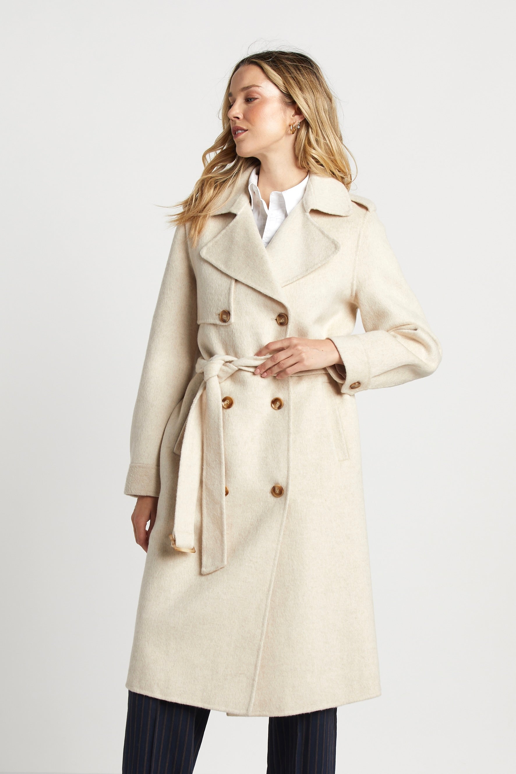 Sibel Double Face Wool Blend Trench Coat 0/XS CREAM