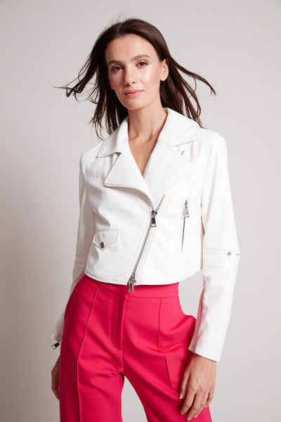 Tyra cropped vegan leather biker jacket – Frances Kahn