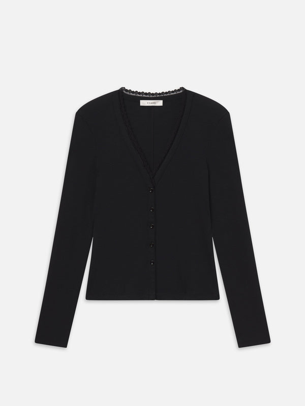 The Rib Trim Cardi Black