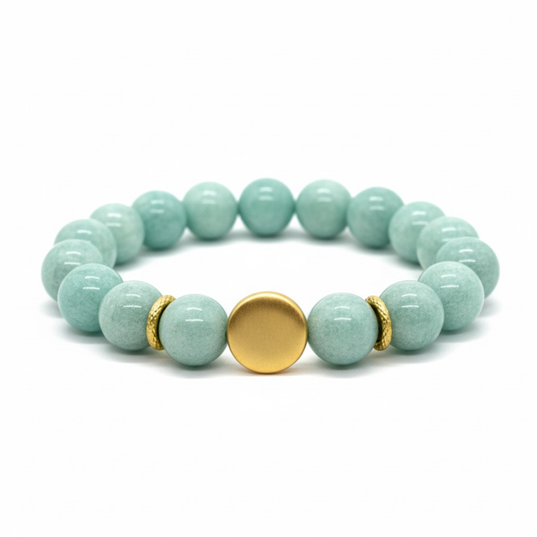 Amazonite Jade And Matte Gold Nugget Stretch Bracelet