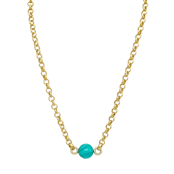 Turquoise Jade on Matte Gold Rolo Chain Necklace