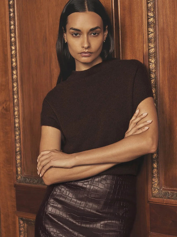 The Morten Funnel Neck Cashmere Top Java Melange