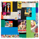 Rhapsody by SUZI ROHER showcases a vibrant collage of vintage movie posters—“Indiscreet,” “Strangers on a Train,” “Uragano,” and “Shanghai Express”—layered with bold geometric blocks, filmstrip motifs, and silk textures.