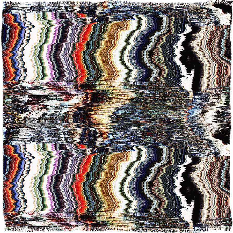 Multicolored abstract pattern with fringes on a textured surface