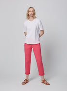 Stretch Linen Relaxed Fit Elbow Sleeve Crewneck T-Shirt - CREW ELBOW SLV - Majestic Filatures North America